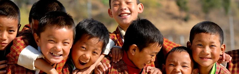 Bhutanese schoolchildren smiling together