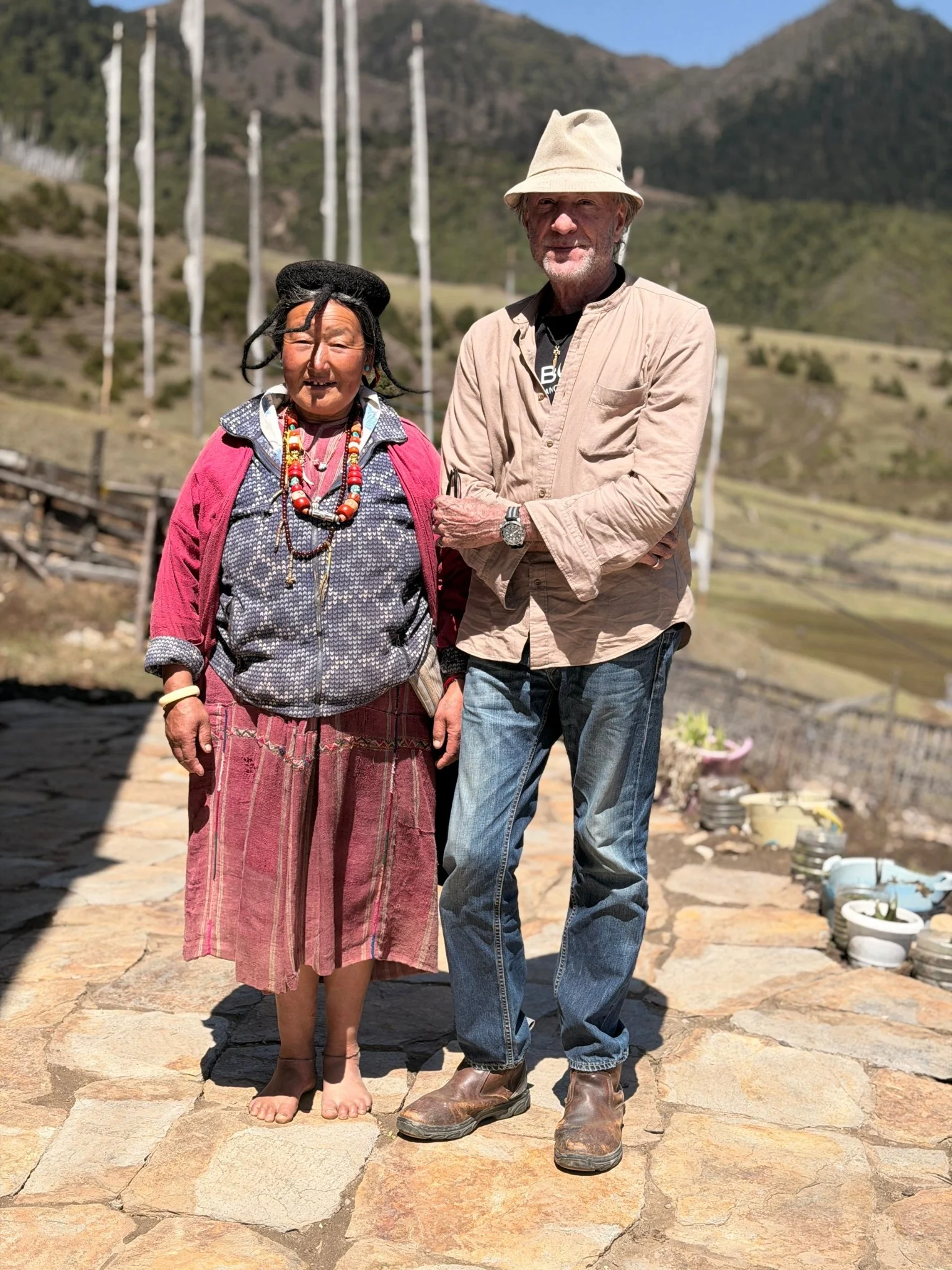 Joe Cummings with a local resident in Bhutan