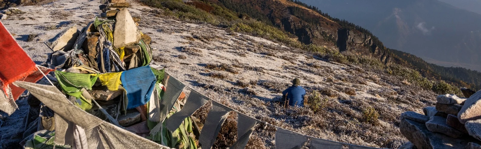 Prayer flags at a high mountain pass in central Bhutan