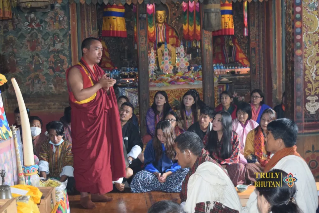 Pilgrims walking circumambulation around Bhutan dzong