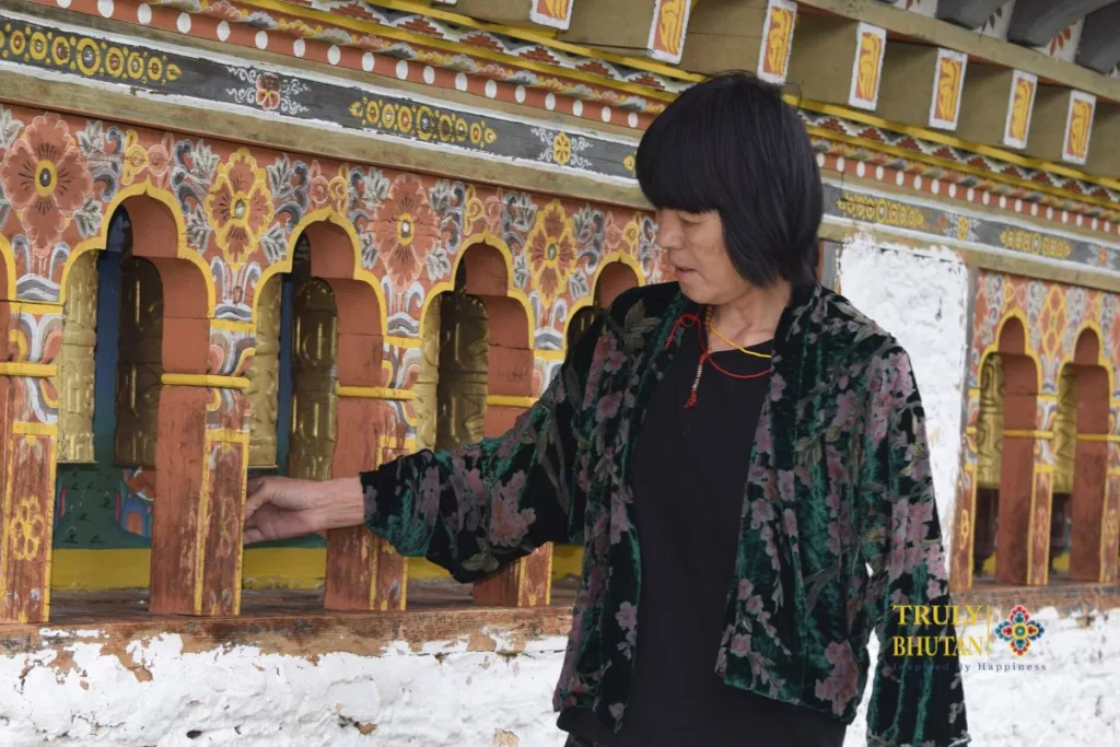 Traditional Bhutanese Buddhist prayer flags in mountains